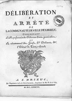 Cahier de doléances de St Brieuc, 1788 Cahier de doléances de St Brieuc, 1788
