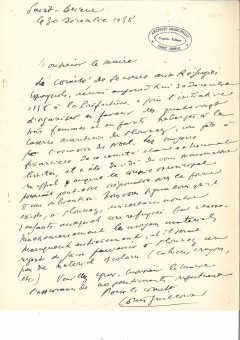 Lettre de Louis Guilloux demandant du secours pour les réfugiés. 1 D 161 Lettre de Louis Guilloux demandant du secours pour les réfugiés. 1 D 161